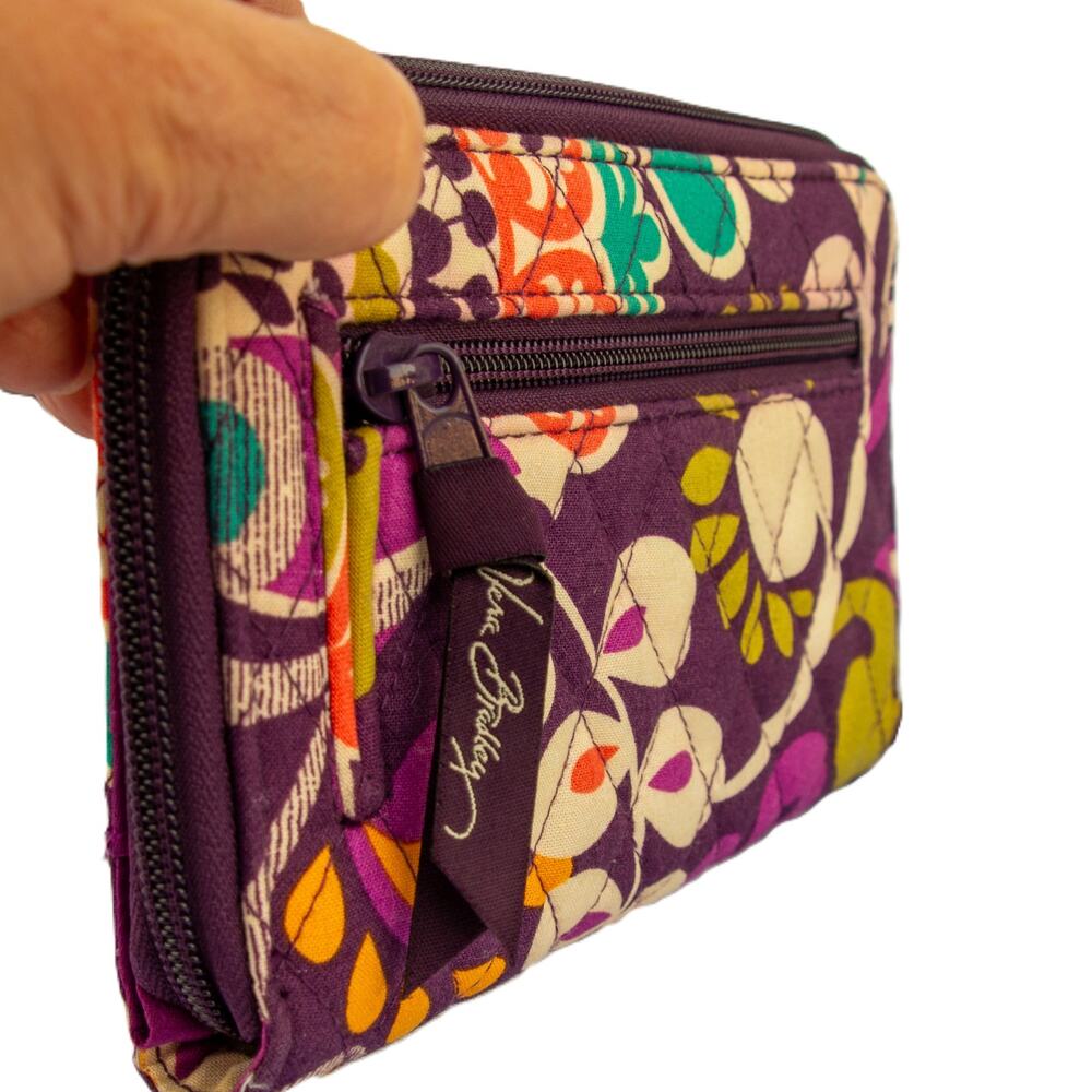 VERA BRADLEY Plumb Crazy Pattern Quilted Turn Lock Wallet Purple Clutch - Picture 3 of 9